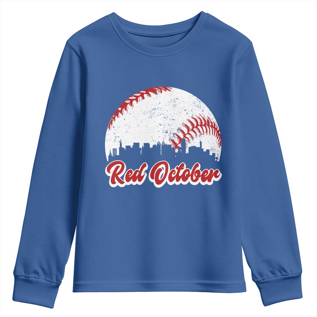 Vintage Red October Youth Sweatshirt Philadelphia Skyline Retro Philly Cityscape TS10 Royal Blue Print Your Wear