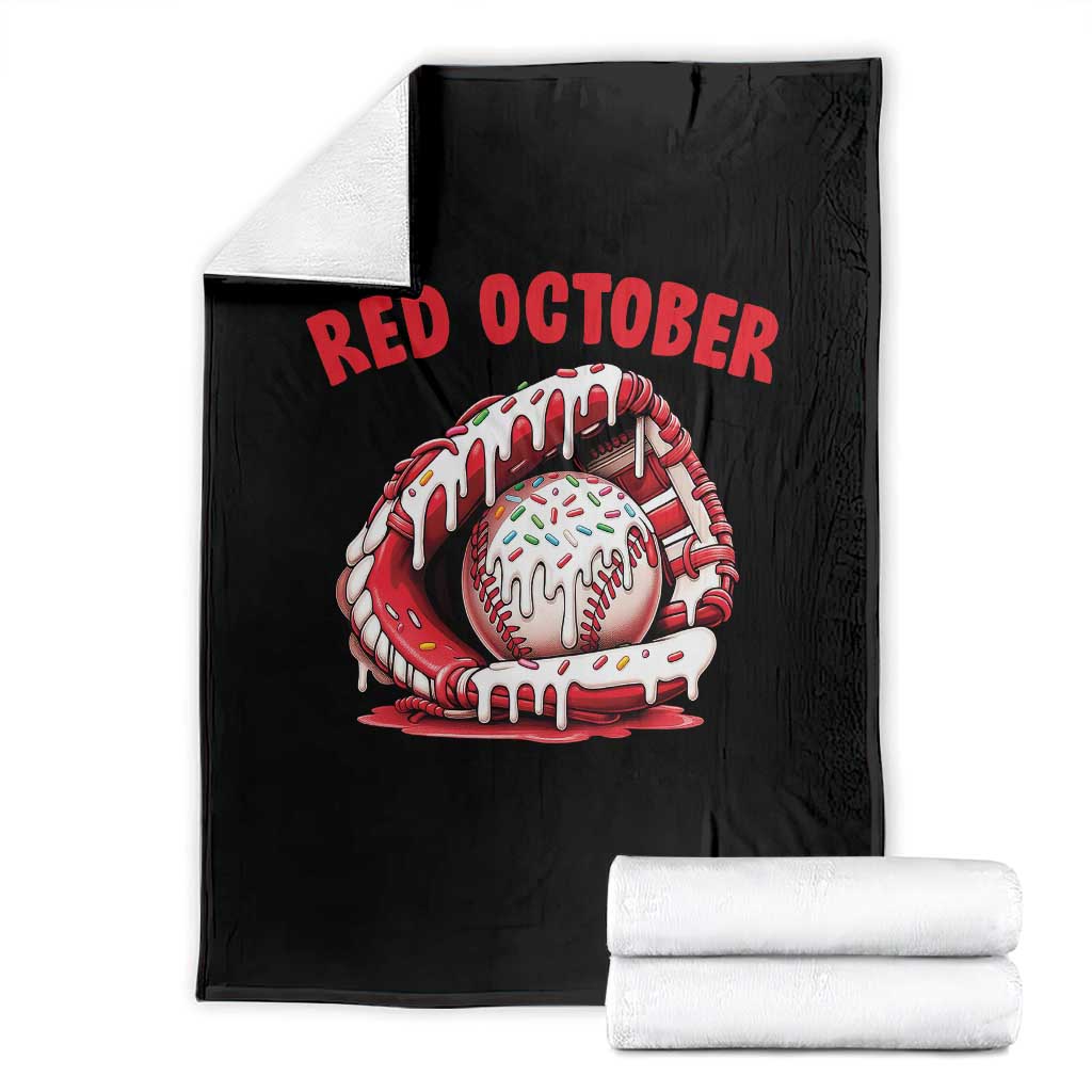 Red October Throw Blanket Baseball Drip Ice Cream Sprinkles Baseball Glove TS10 Black Print Your Wear