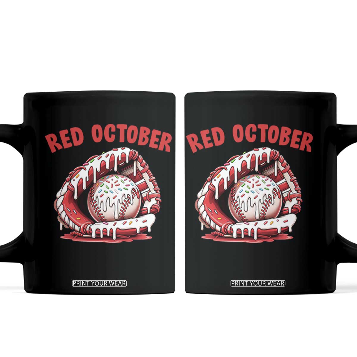 Red October Coffee Mug Baseball Drip Ice Cream Sprinkles Baseball Glove TS10 Black Print Your Wear