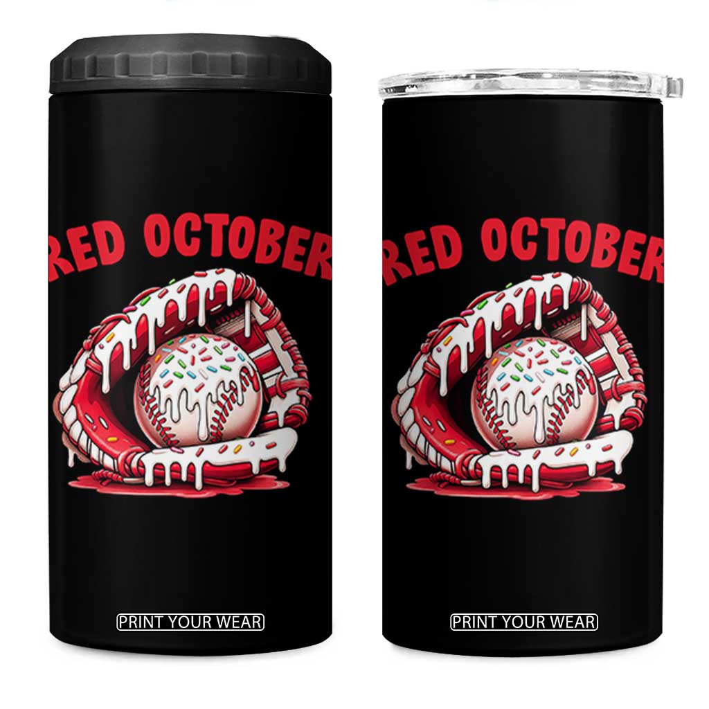 Red October 4 in 1 Can Cooler Tumbler Baseball Drip Ice Cream Sprinkles Baseball Glove TS10 One Size: 16 oz Black Print Your Wear