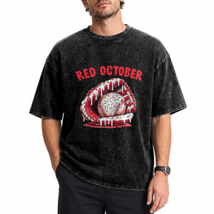 Red October Washed Cotton T-Shirt Baseball Drip Ice Cream Sprinkles Baseball Glove