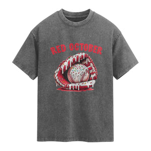 Red October Washed Cotton T-Shirt Baseball Drip Ice Cream Sprinkles Baseball Glove