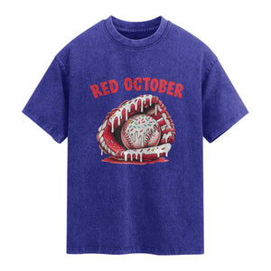 Red October Washed Cotton T-Shirt Baseball Drip Ice Cream Sprinkles Baseball Glove