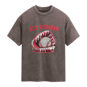 Red October Washed Cotton T-Shirt Baseball Drip Ice Cream Sprinkles Baseball Glove