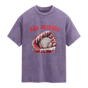 Red October Washed Cotton T-Shirt Baseball Drip Ice Cream Sprinkles Baseball Glove