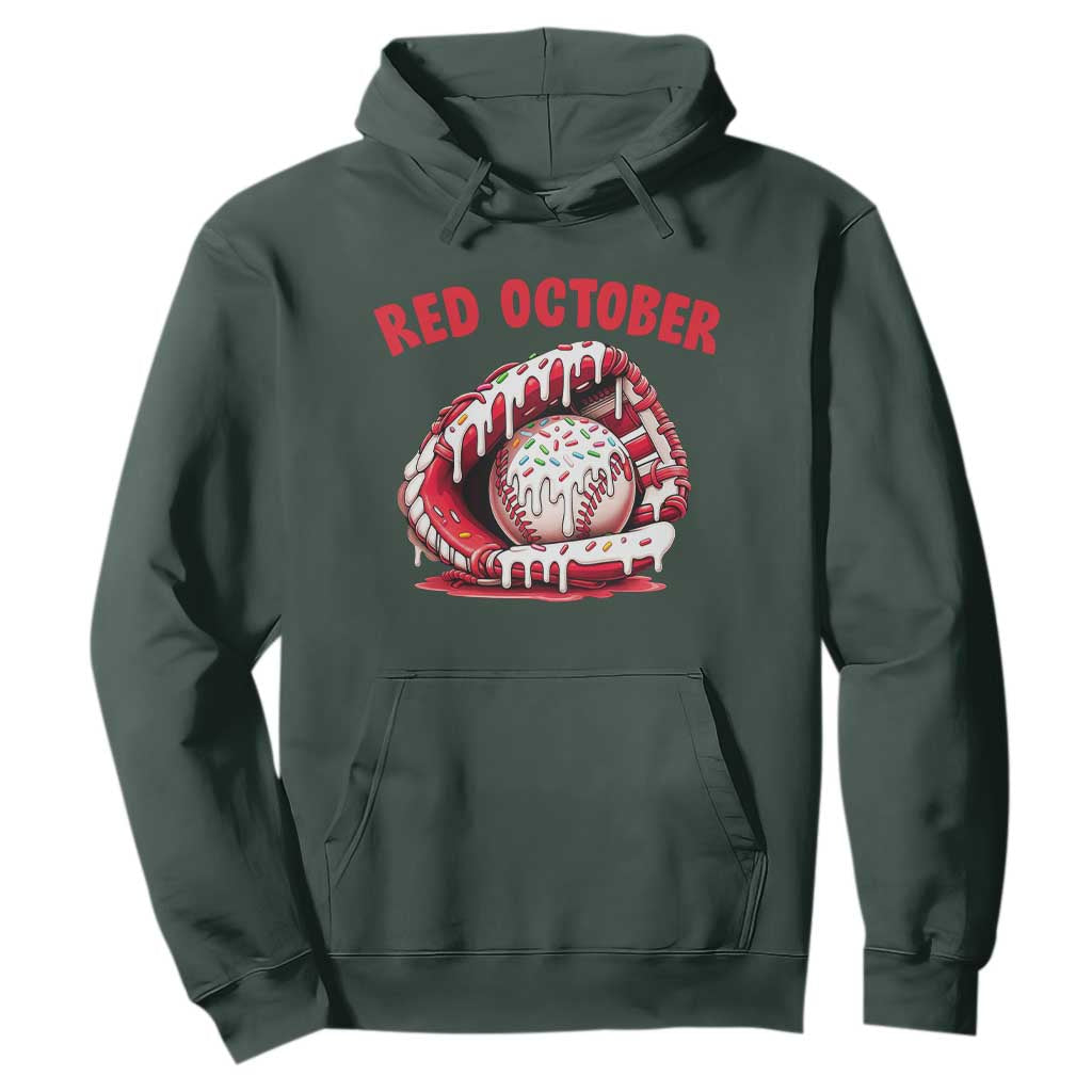 Red October Hoodie Baseball Drip Ice Cream Sprinkles Baseball Glove TS10 Dark Forest Green Print Your Wear