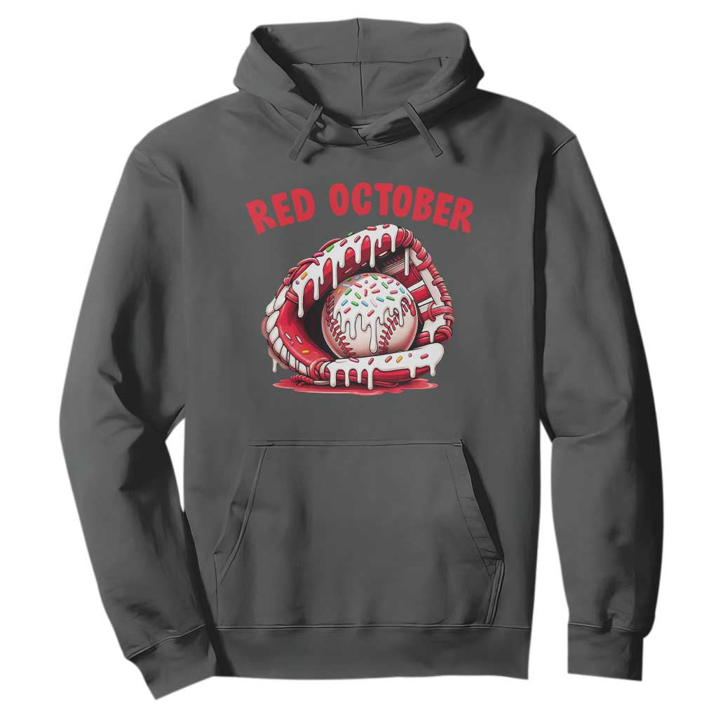 Red October Hoodie Baseball Drip Ice Cream Sprinkles Baseball Glove TS10 Dark Heather Print Your Wear