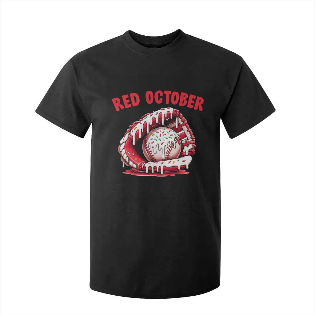 Red October T Shirt For Kid Baseball Drip Ice Cream Sprinkles Baseball Glove TS10 Black Print Your Wear