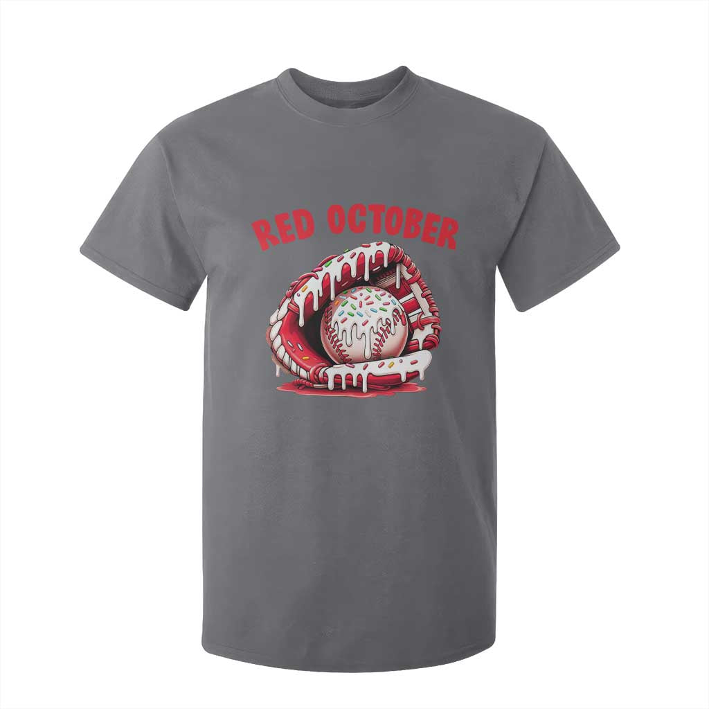 Red October T Shirt For Kid Baseball Drip Ice Cream Sprinkles Baseball Glove TS10 Charcoal Print Your Wear