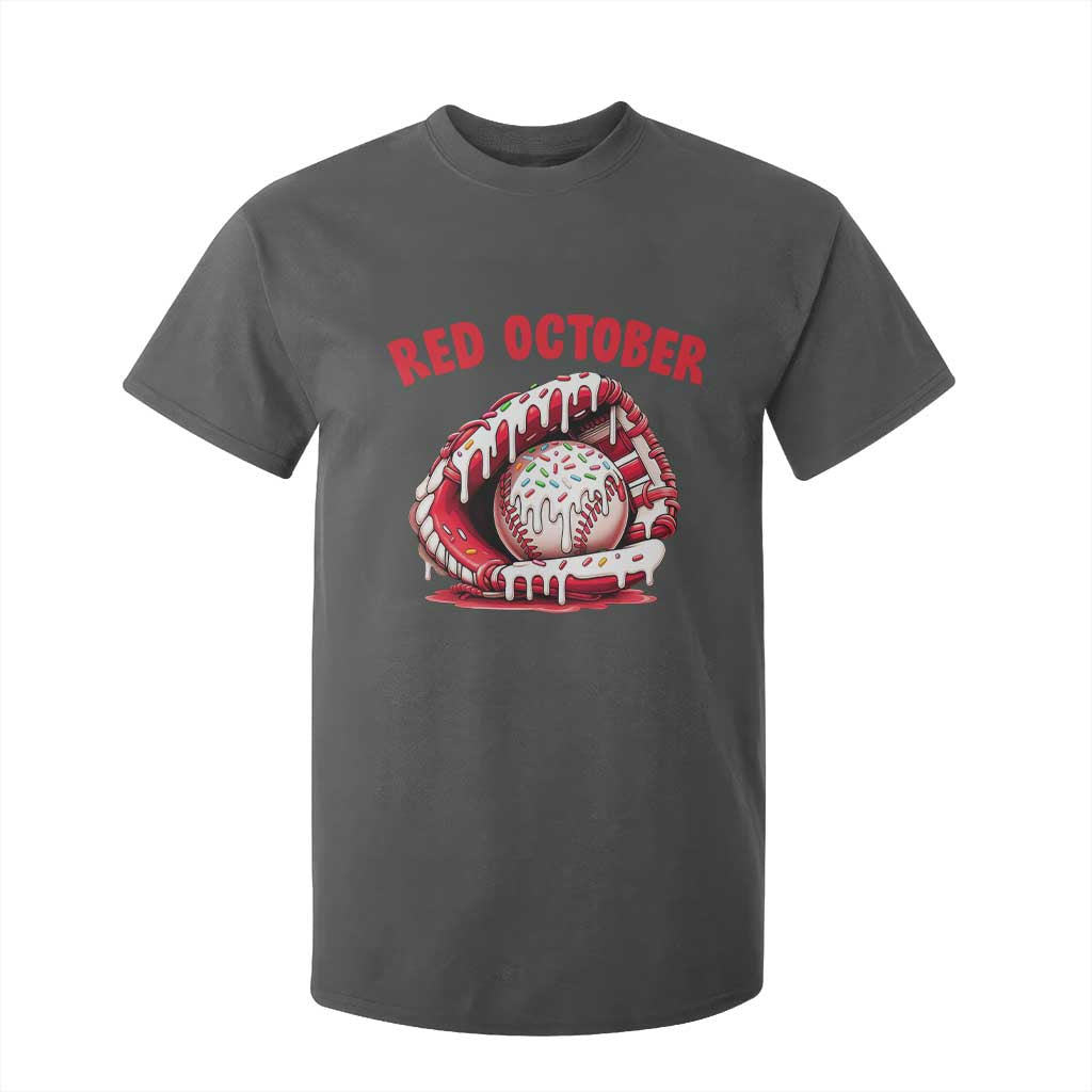 Red October T Shirt For Kid Baseball Drip Ice Cream Sprinkles Baseball Glove TS10 Dark Heather Print Your Wear