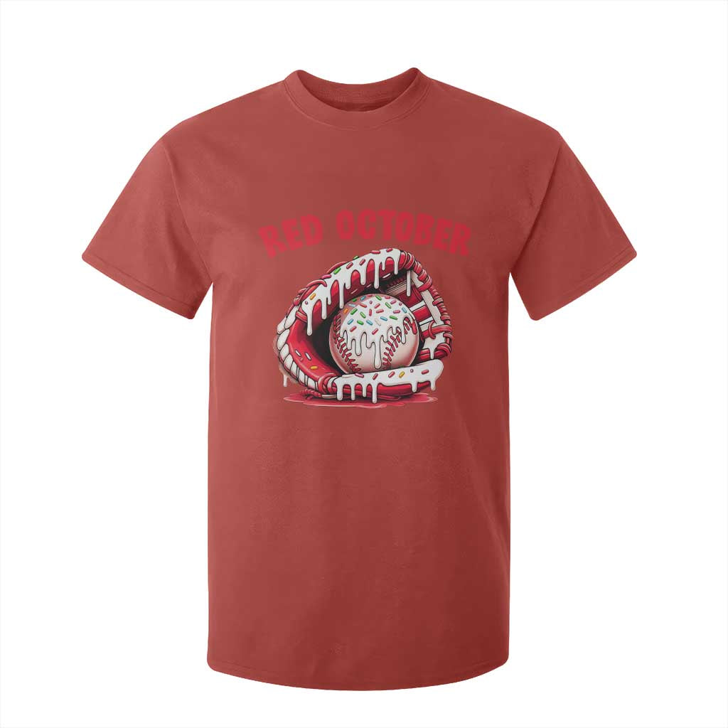 Red October T Shirt For Kid Baseball Drip Ice Cream Sprinkles Baseball Glove TS10 Red Print Your Wear