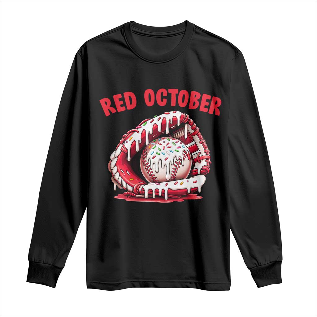 Red October Long Sleeve Shirt Baseball Drip Ice Cream Sprinkles Baseball Glove TS10 Black Print Your Wear