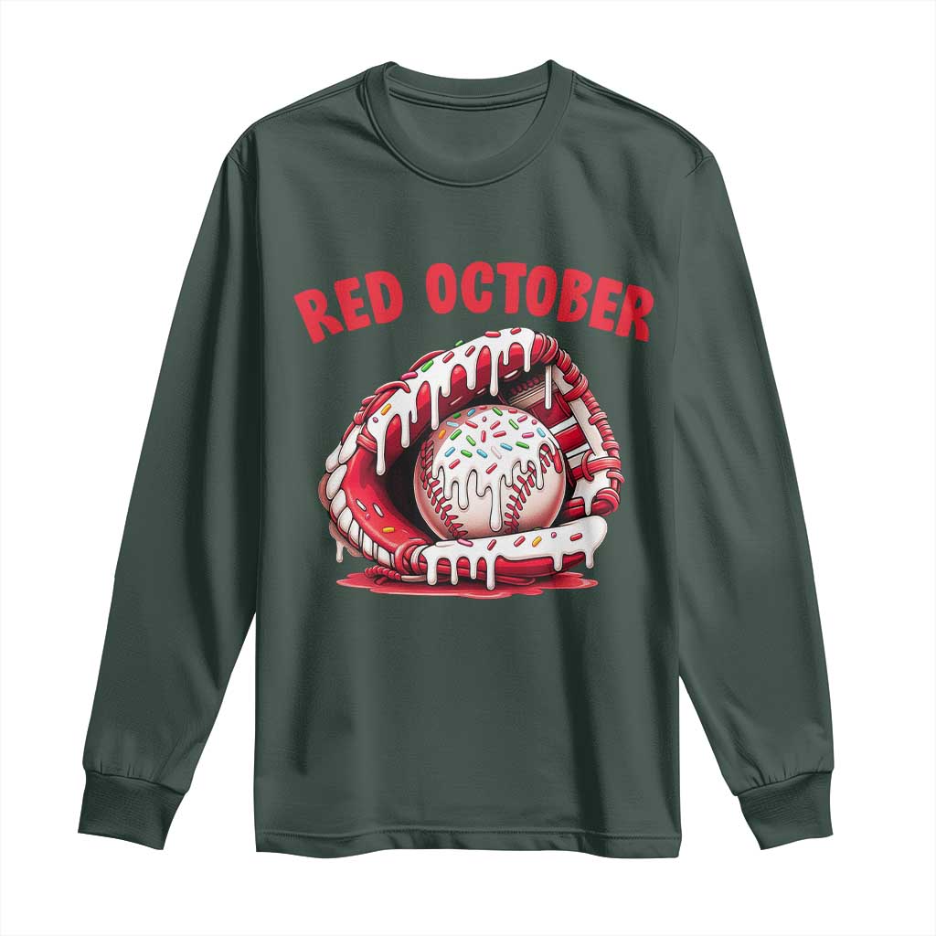 Red October Long Sleeve Shirt Baseball Drip Ice Cream Sprinkles Baseball Glove TS10 Dark Forest Green Print Your Wear