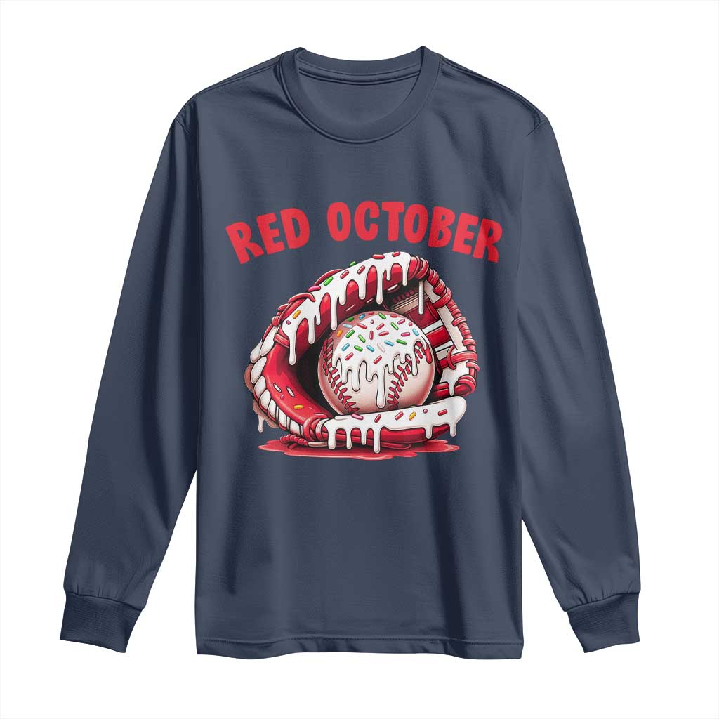 Red October Long Sleeve Shirt Baseball Drip Ice Cream Sprinkles Baseball Glove TS10 Navy Print Your Wear