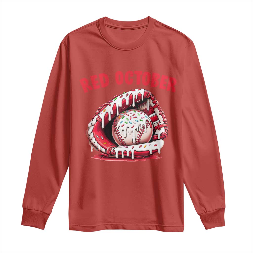 Red October Long Sleeve Shirt Baseball Drip Ice Cream Sprinkles Baseball Glove TS10 Red Print Your Wear