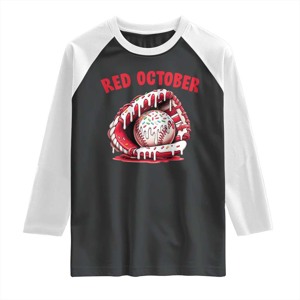 Red October Raglan Shirt Baseball Drip Ice Cream Sprinkles Baseball Glove TS10 Black White Print Your Wear