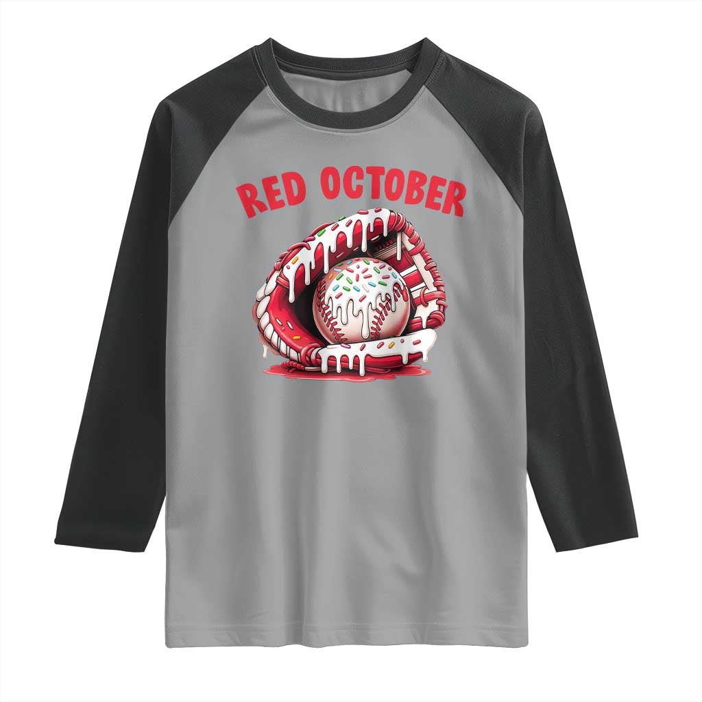 Red October Raglan Shirt Baseball Drip Ice Cream Sprinkles Baseball Glove TS10 Sport Gray Black Print Your Wear