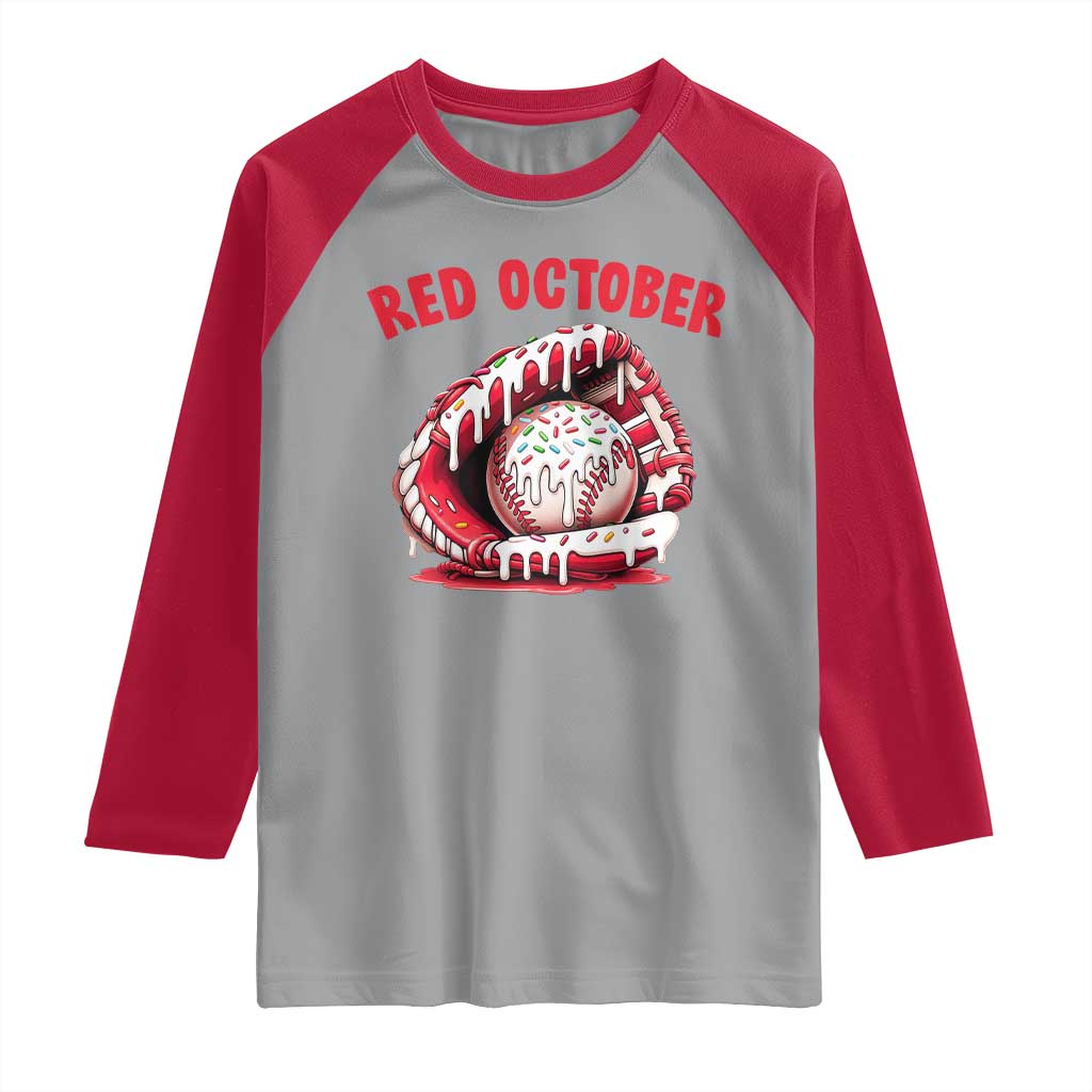 Red October Raglan Shirt Baseball Drip Ice Cream Sprinkles Baseball Glove TS10 Sport Gray Red Print Your Wear