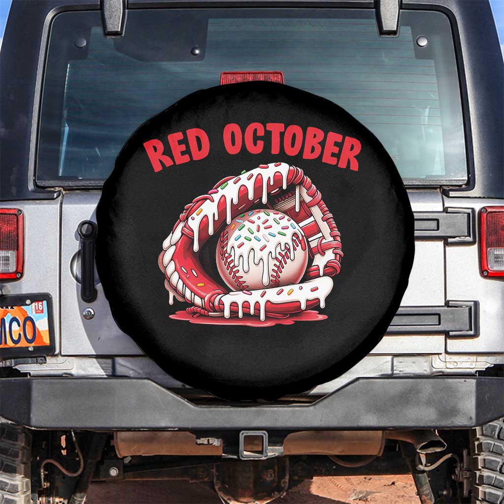 Red October Spare Tire Cover Baseball Drip Ice Cream Sprinkles Baseball Glove TS10 No hole Black Print Your Wear