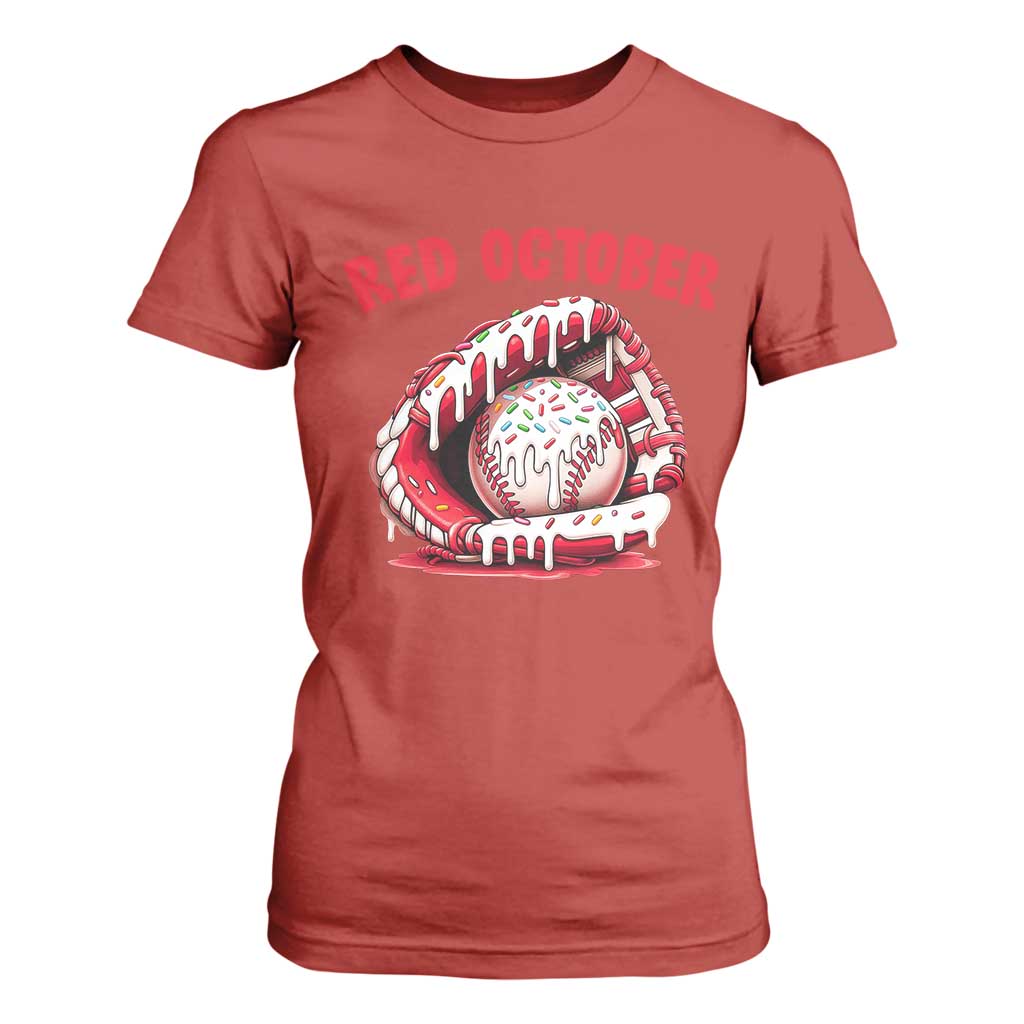 Red October T Shirt For Women Baseball Drip Ice Cream Sprinkles Baseball Glove TS10 Red Print Your Wear