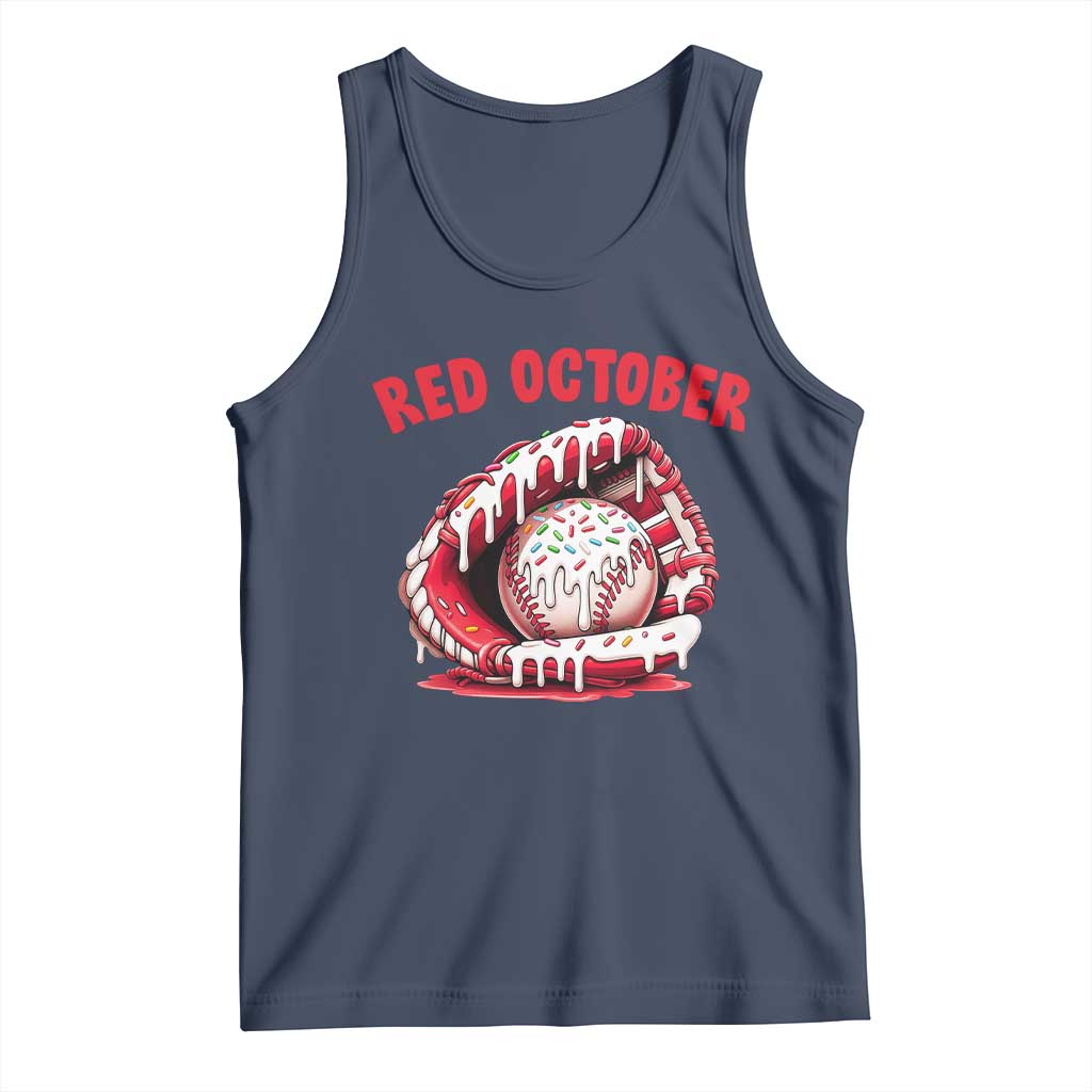 Red October Tank Top Baseball Drip Ice Cream Sprinkles Baseball Glove TS10 Navy Print Your Wear
