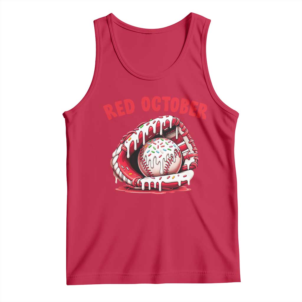 Red October Tank Top Baseball Drip Ice Cream Sprinkles Baseball Glove TS10 Red Print Your Wear