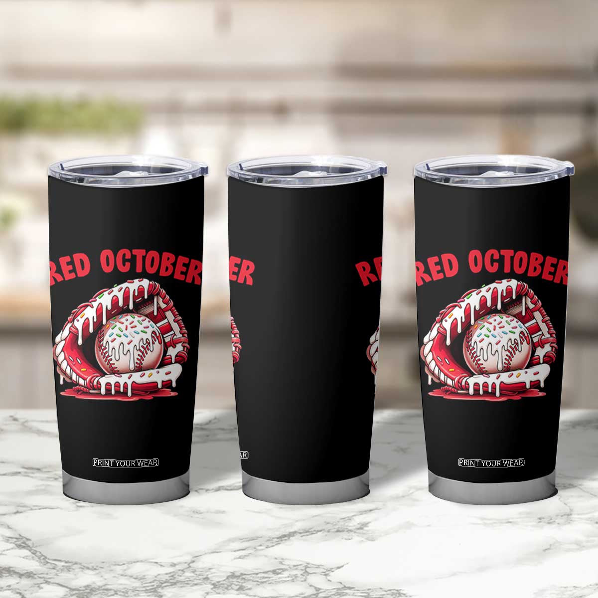 Red October Tumbler Cup Baseball Drip Ice Cream Sprinkles Baseball Glove TS10 Print Your Wear