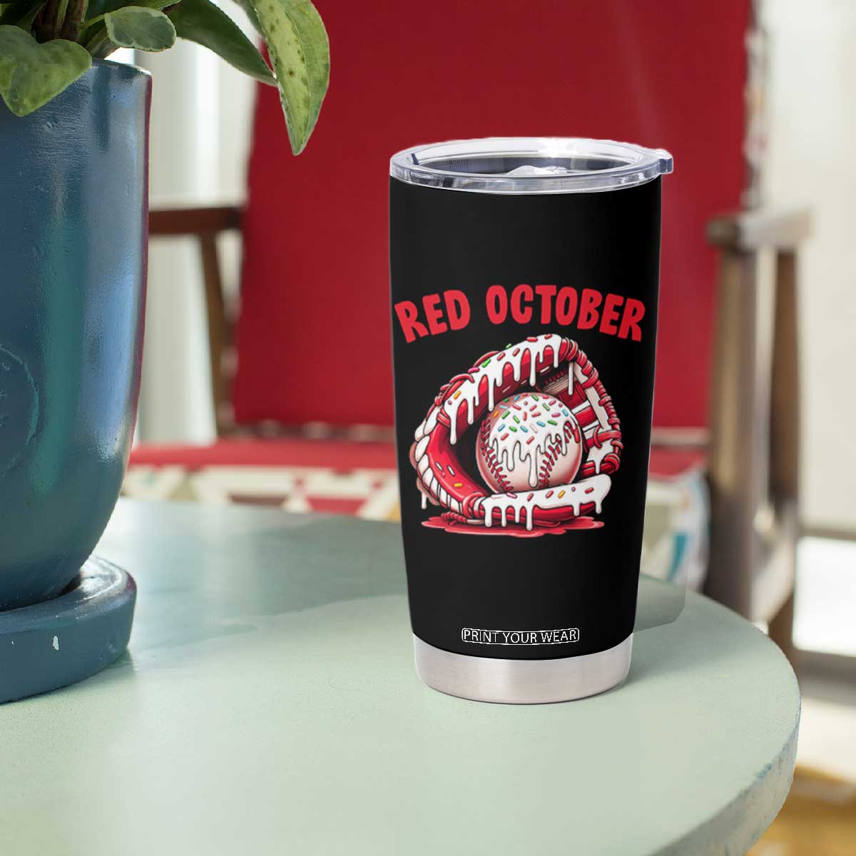 Red October Tumbler Cup Baseball Drip Ice Cream Sprinkles Baseball Glove TS10 Print Your Wear