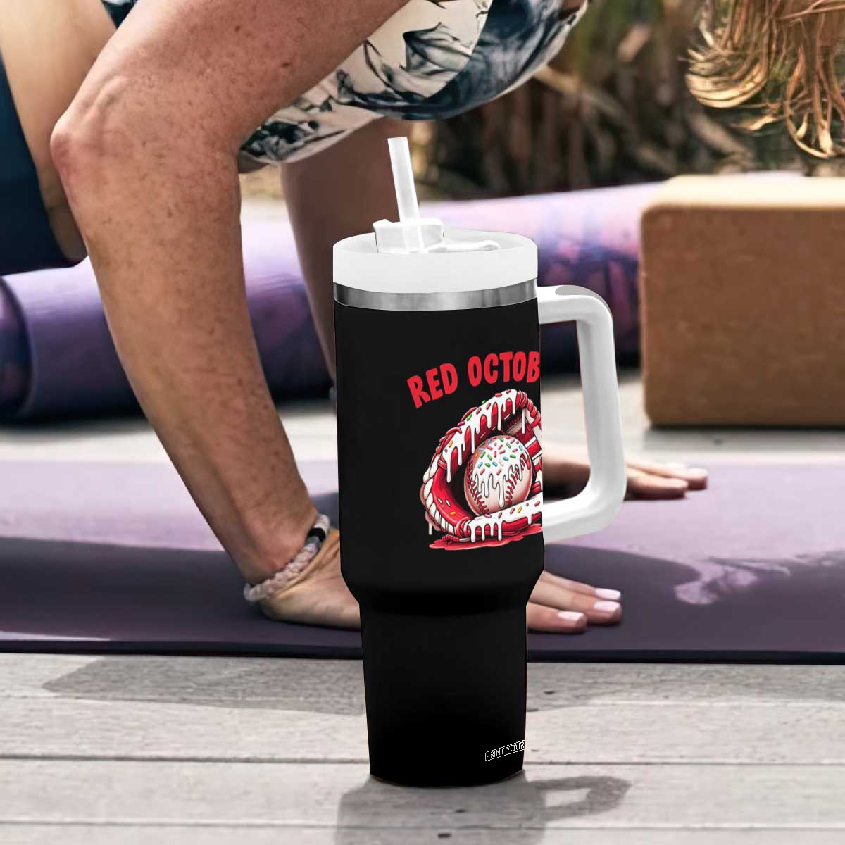 Red October Tumbler With Handle Baseball Drip Ice Cream Sprinkles Baseball Glove TS10 Print Your Wear