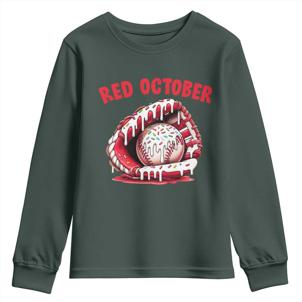 Red October Youth Sweatshirt Baseball Drip Ice Cream Sprinkles Baseball Glove TS10 Dark Forest Green Print Your Wear