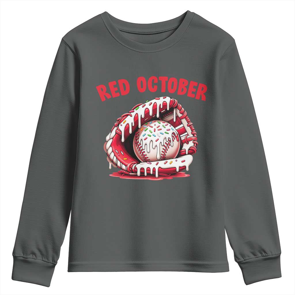 Red October Youth Sweatshirt Baseball Drip Ice Cream Sprinkles Baseball Glove TS10 Dark Heather Print Your Wear