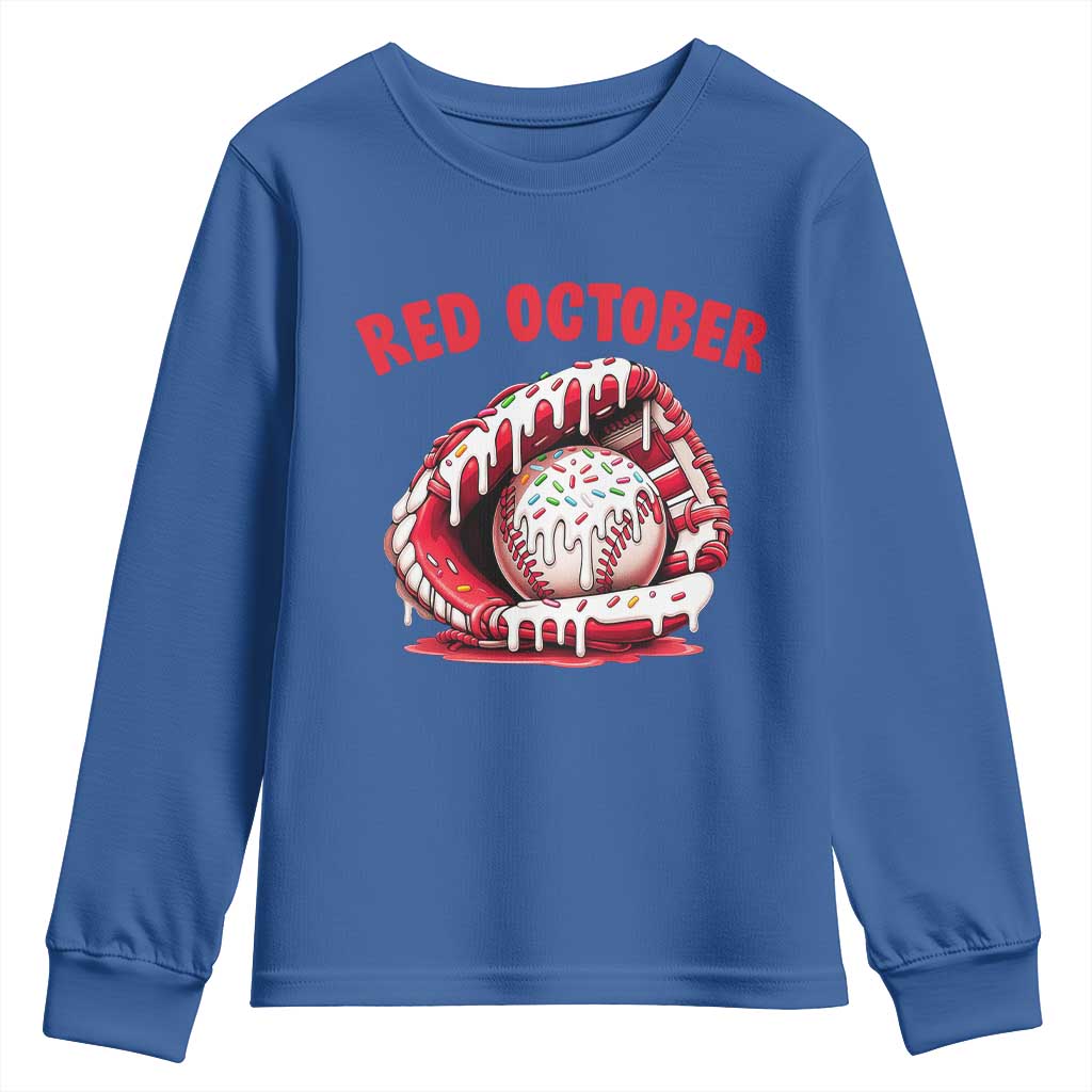 Red October Youth Sweatshirt Baseball Drip Ice Cream Sprinkles Baseball Glove TS10 Royal Blue Print Your Wear