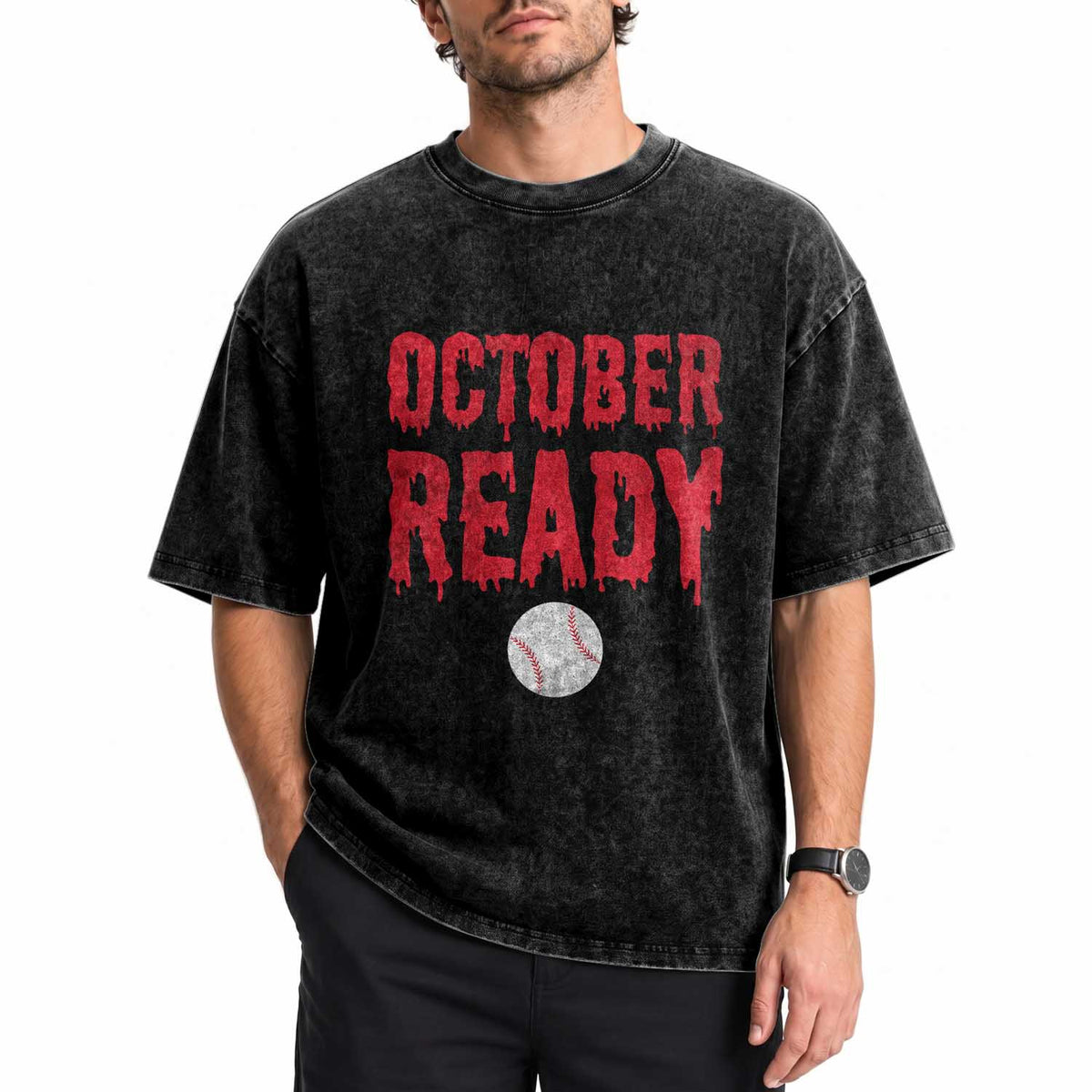 October Ready Washed Cotton T-Shirt Philadelphia Playoff Baseball Gift Halloween Costume