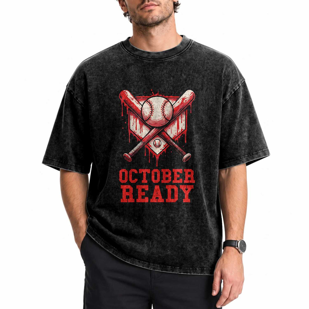 October Ready Washed Cotton T-Shirt Philadelphia Playoff Baseball Drip Graffiti