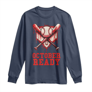 October Ready Long Sleeve Shirt Philadelphia Playoff Baseball Drip Graffiti TS10 Navy Print Your Wear