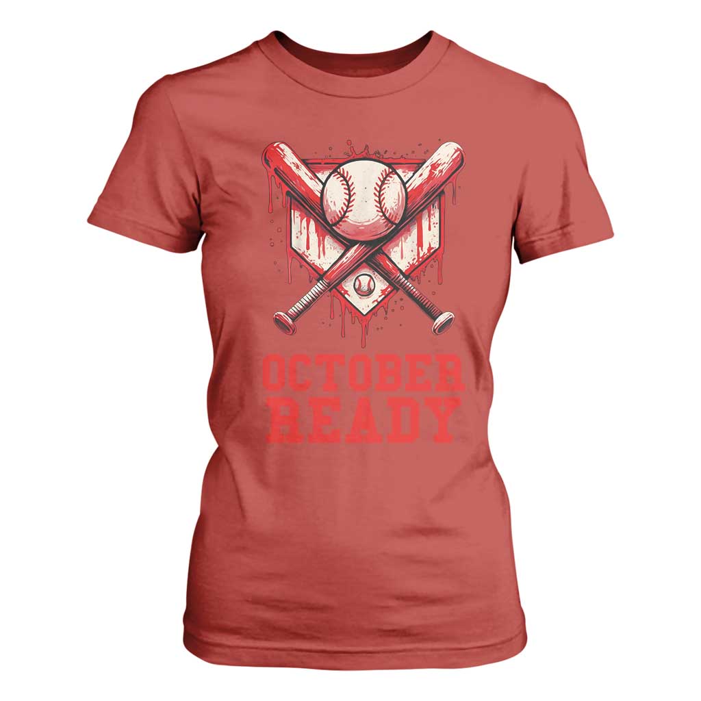 October Ready T Shirt For Women Philadelphia Playoff Baseball Drip Graffiti TS10 Red Print Your Wear