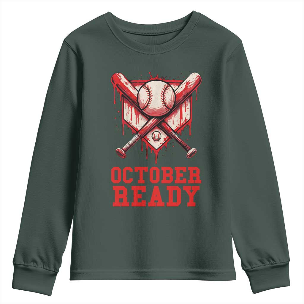 October Ready Youth Sweatshirt Philadelphia Playoff Baseball Drip Graffiti TS10 Dark Forest Green Print Your Wear