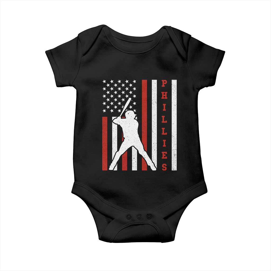 Philly Baseball Baby Onesie Cool Distressed Philadelphia Red October US Flag TS10 Black Print Your Wear