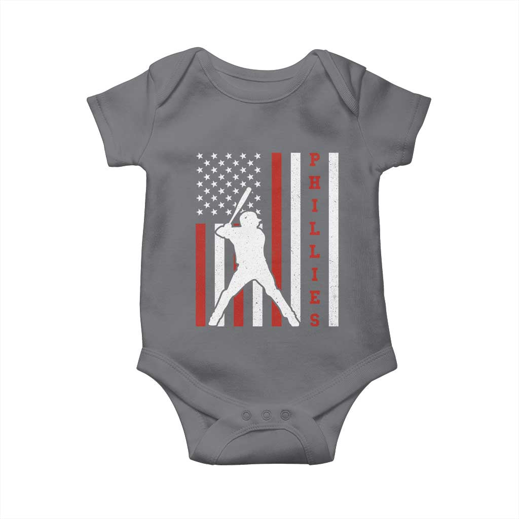 Phillies Baseball Baby Onesie Cool Distressed Philadelphia Red October US Flag TS10 Charcoal Print Your Wear