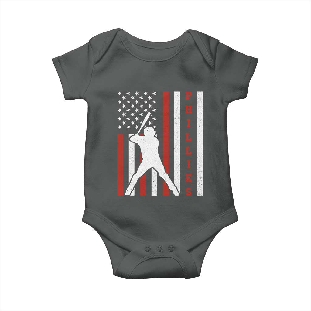 Philly Baseball Baby Onesie Cool Distressed Philadelphia Red October US Flag TS10 Dark Heather Print Your Wear