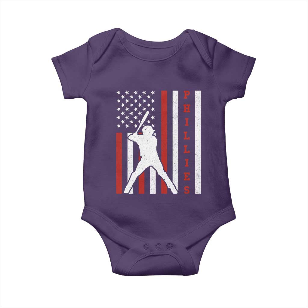 Phillies Baseball Baby Onesie Cool Distressed Philadelphia Red October US Flag TS10 Purple Print Your Wear