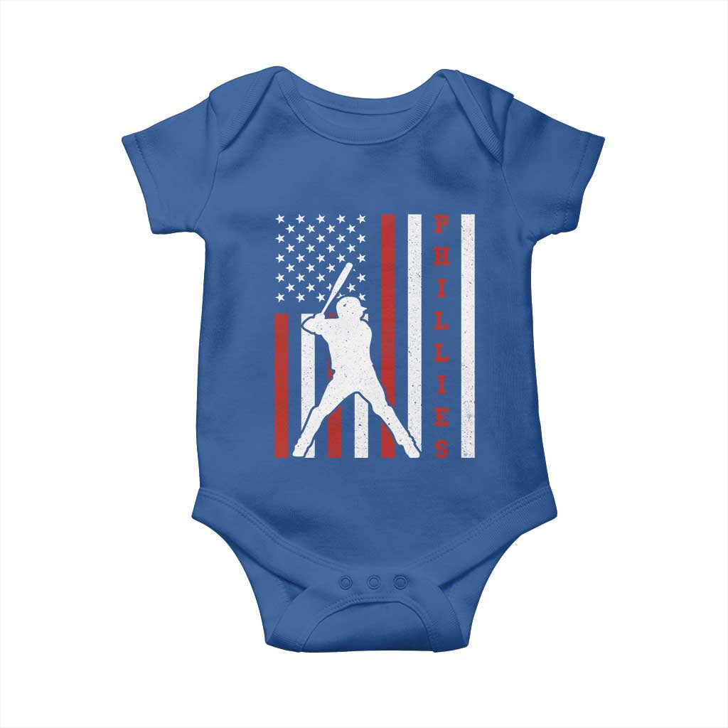 Phillies Baseball Baby Onesie Cool Distressed Philadelphia Red October US Flag TS10 Royal Blue Print Your Wear