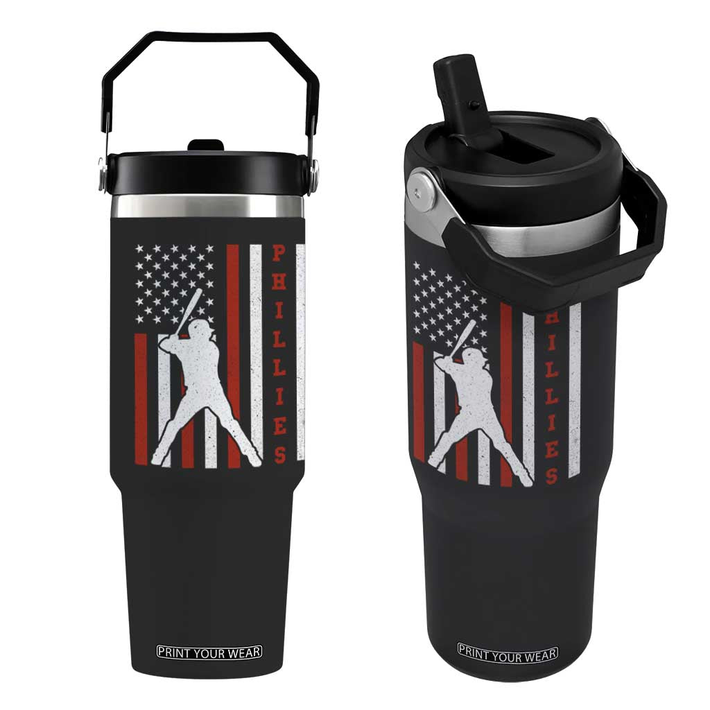 Phillies Baseball Flip Straw Tumbler Cool Distressed Philadelphia Red October US Flag TS10 One Size: 30 oz Black Print Your Wear