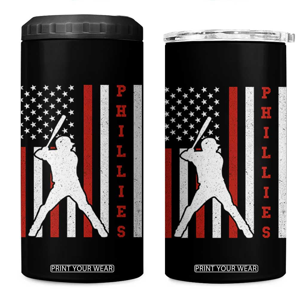 Phillies Baseball 4 in 1 Can Cooler Tumbler Cool Distressed Philadelphia Red October US Flag TS10 One Size: 16 oz Black Print Your Wear