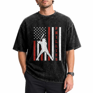 Philly Baseball Washed Cotton T-Shirt Cool Distressed Philadelphia Red October US Flag