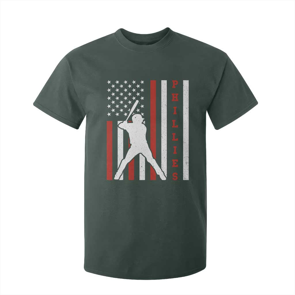 Philly Baseball T Shirt For Kid Cool Distressed Philadelphia Red October US Flag TS10 Dark Forest Green Print Your Wear
