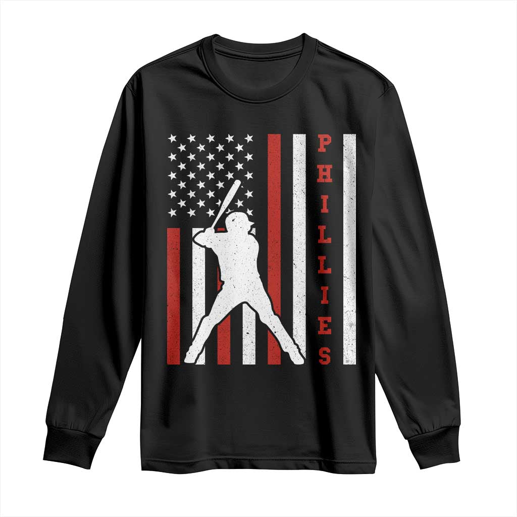 Phillies Baseball Long Sleeve Shirt Cool Distressed Philadelphia Red October US Flag TS10 Black Print Your Wear