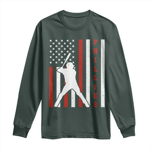 Phillies Baseball Long Sleeve Shirt Cool Distressed Philadelphia Red October US Flag TS10 Dark Forest Green Print Your Wear