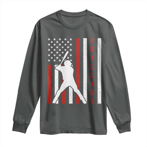 Phillies Baseball Long Sleeve Shirt Cool Distressed Philadelphia Red October US Flag TS10 Dark Heather Print Your Wear