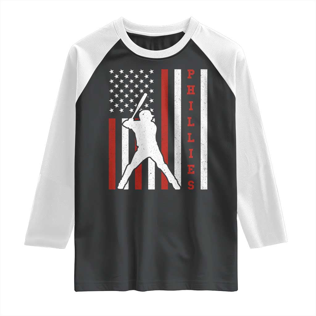 Phillies Baseball Raglan Shirt Cool Distressed Philadelphia Red October US Flag TS10 Black White Print Your Wear